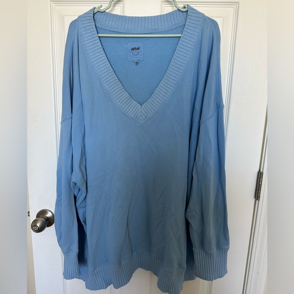 Blue Aerie V-Neck Oversized Pullover